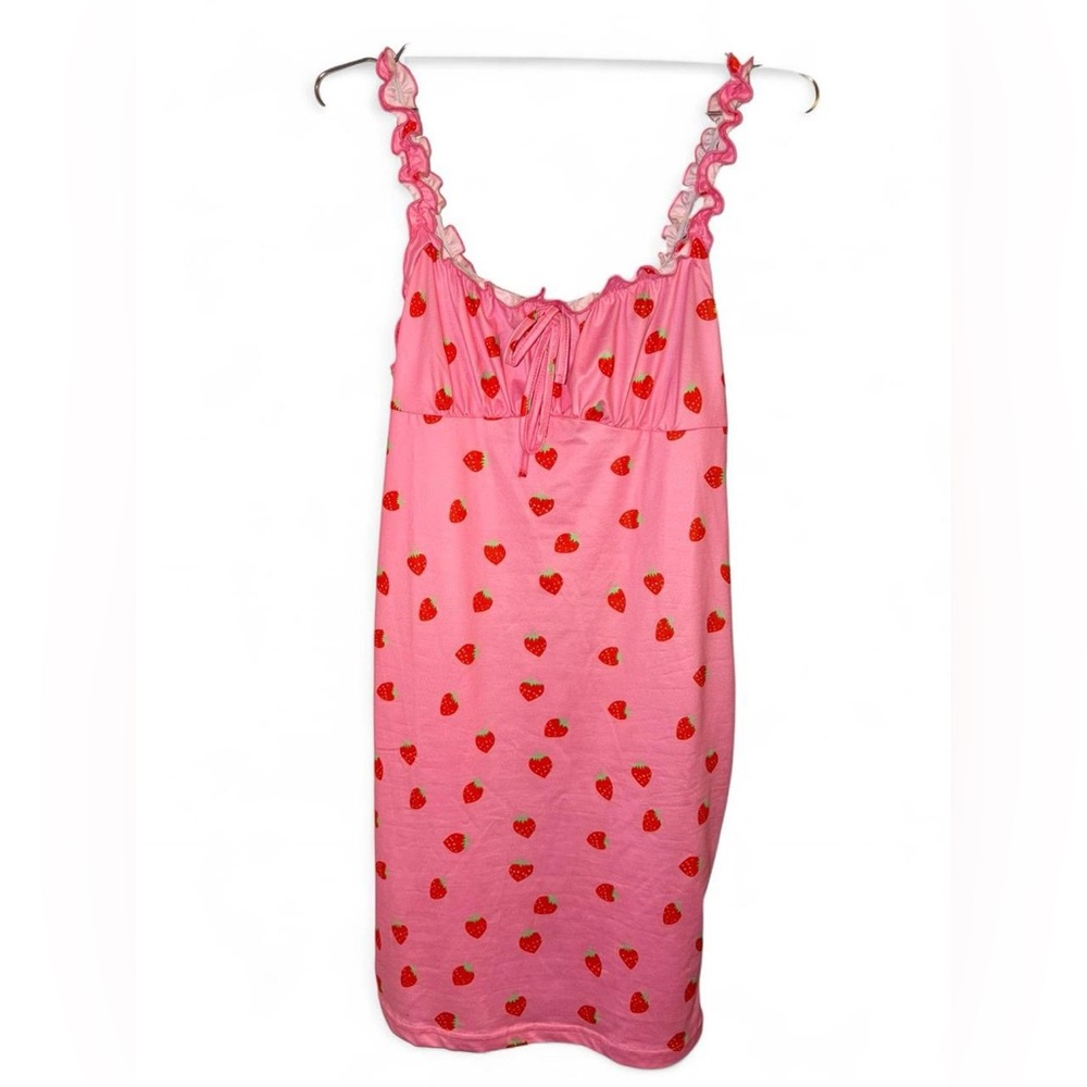 ROMWE Pink Strawberry Print Mini Dress